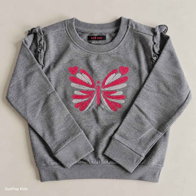 Lil Chic Girls’ Butterfly Sequin Sweatshirt